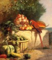 オウムの鳥と果物と野菜